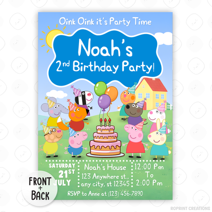 Celebrate your little one’s birthday with this Cute Peppa Pig and Friends 2nd Birthday Invitation! Easily edit, download, print, or share digitally for a fun and stress-free party invite.