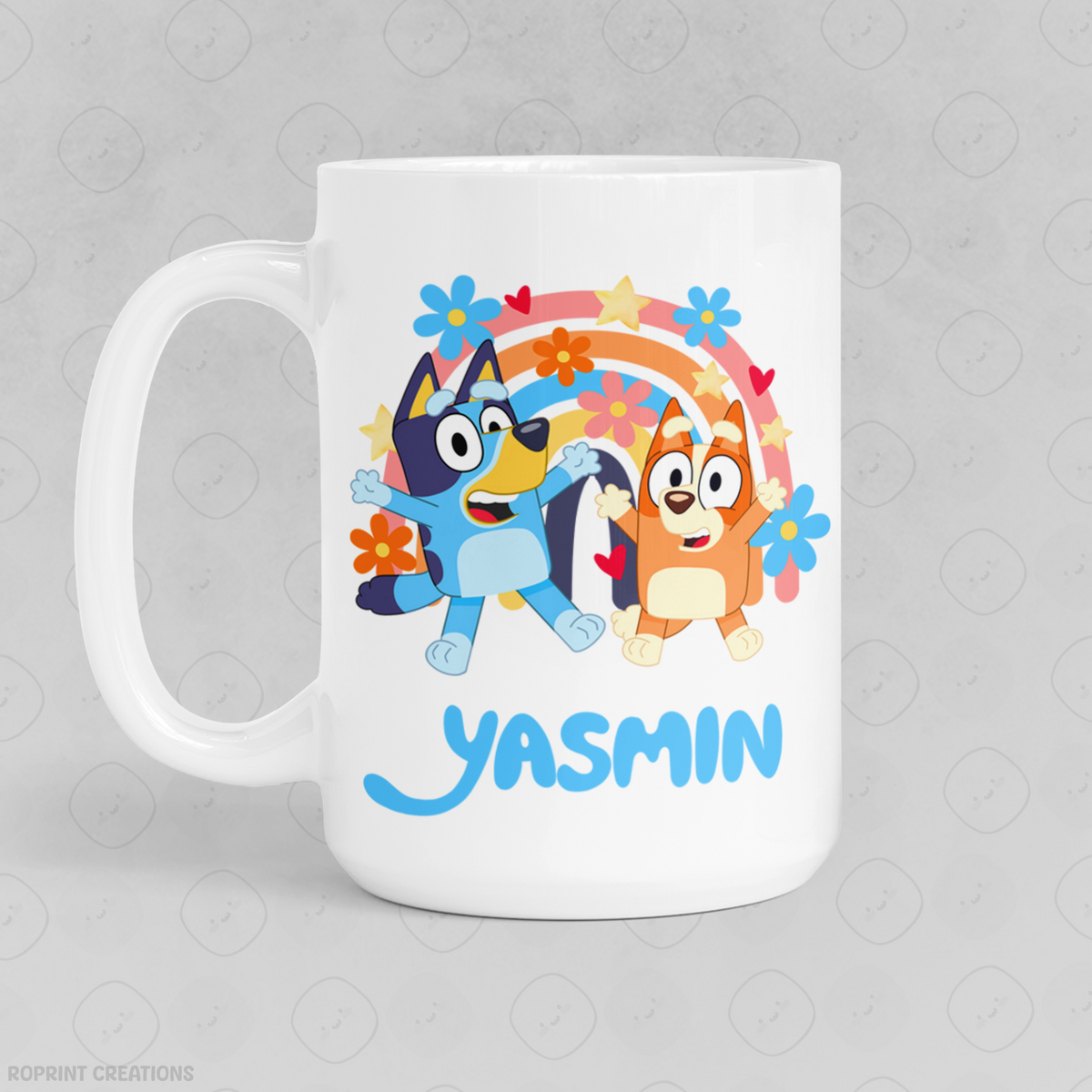 Make every sip extra special with our Personalized Bluey Name Mug! This custom Blue dog coffee mug features a fun design inspired by the characters kids love. Perfect for toddlers, children, or Bluey fans of any age. Add your child’s name for a one-of-a-kind gift they’ll adore!