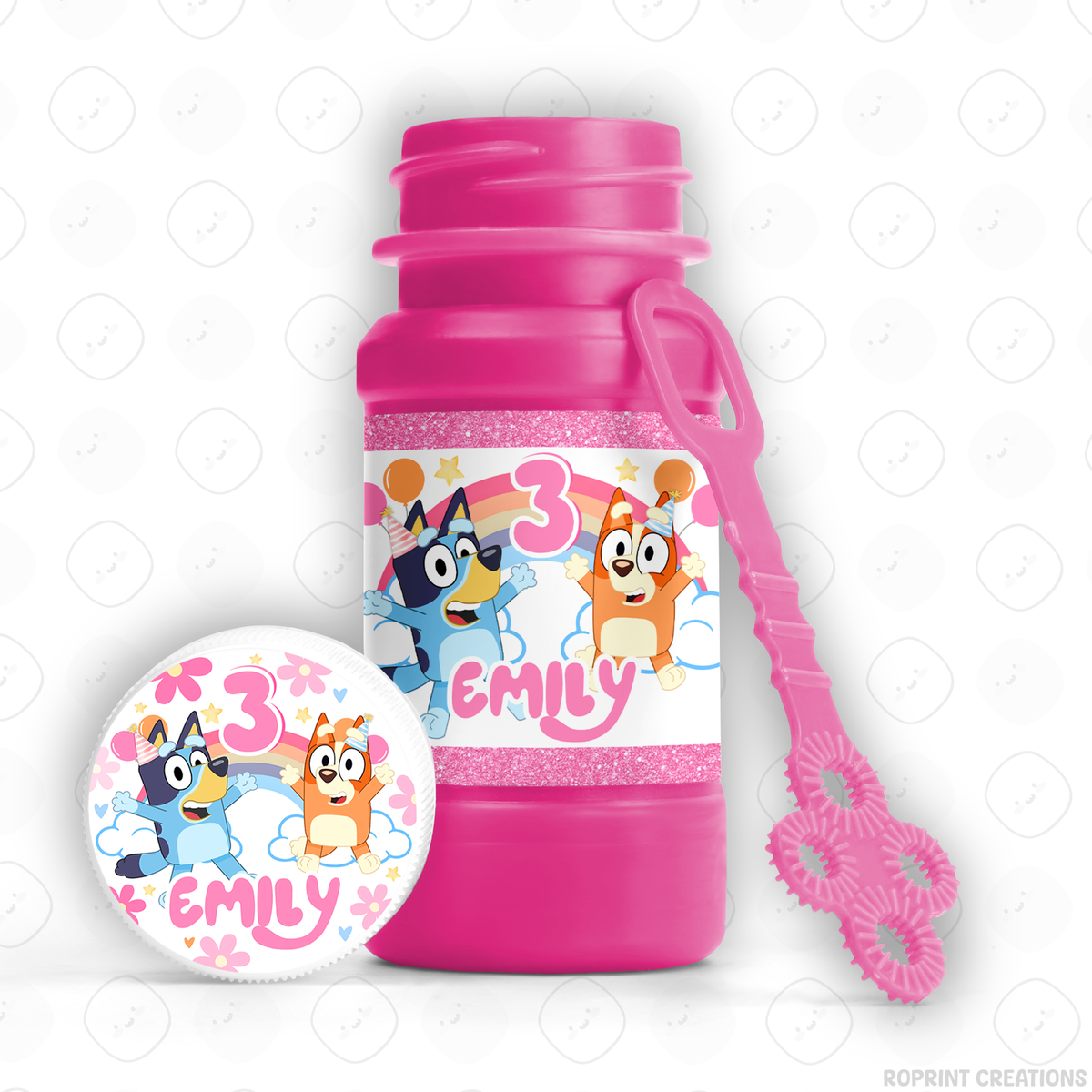 Pink Bluey birthday party favor templates, editable Bluey printable party favors for kids birthday party
