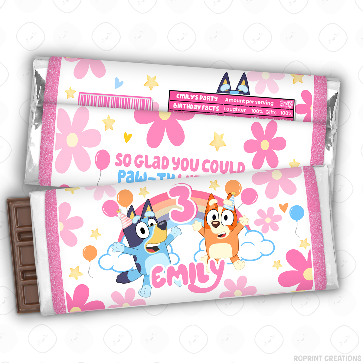 Pink Bluey birthday party favor templates, editable Bluey printable party favors for kids birthday party