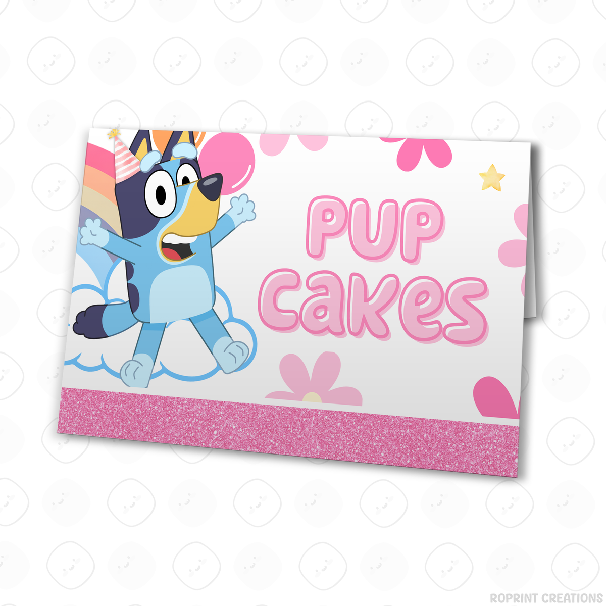 Pink Bluey birthday party favor templates, editable Bluey printable party favors for kids birthday party