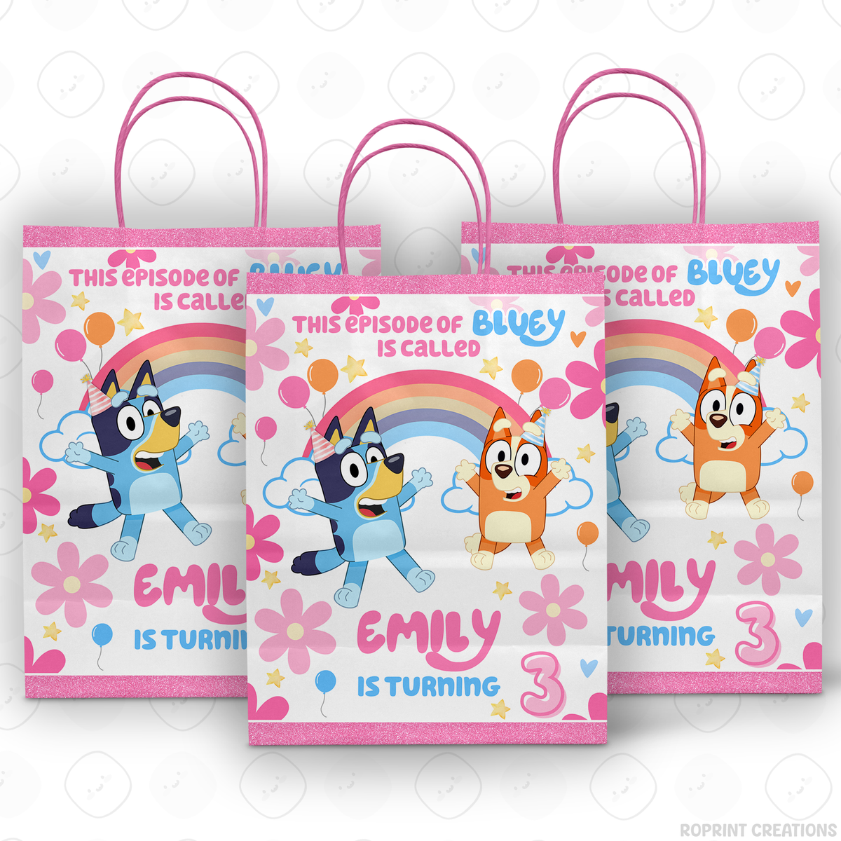 Pink Bluey birthday party favor templates, editable Bluey printable party favors for kids birthday party