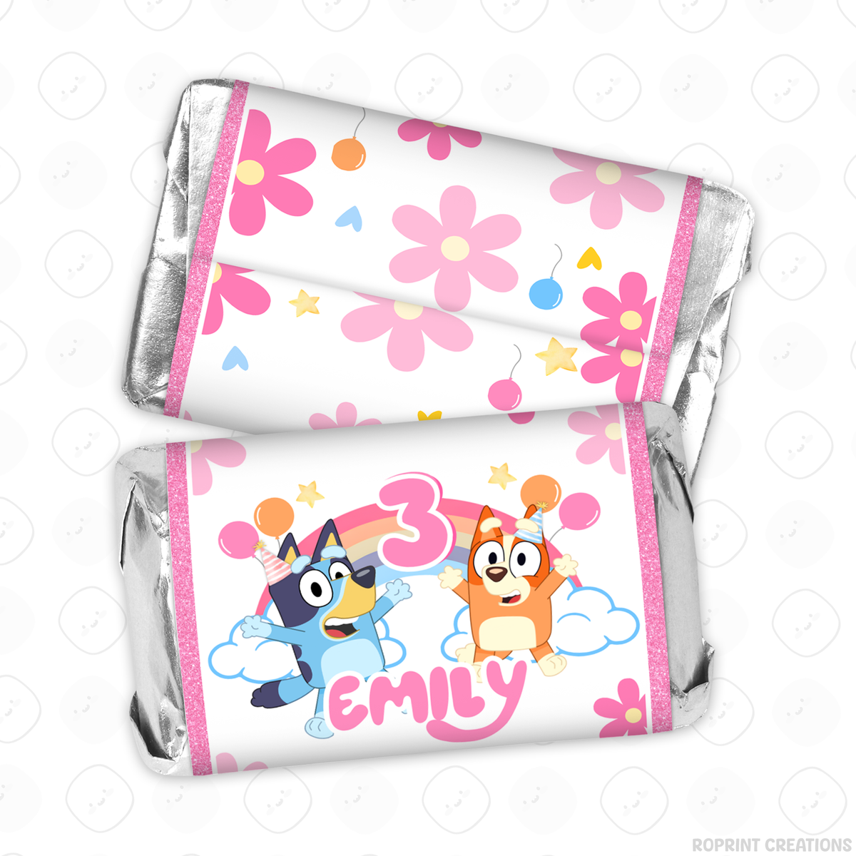 Pink Bluey birthday party favor templates, editable Bluey printable party favors for kids birthday party