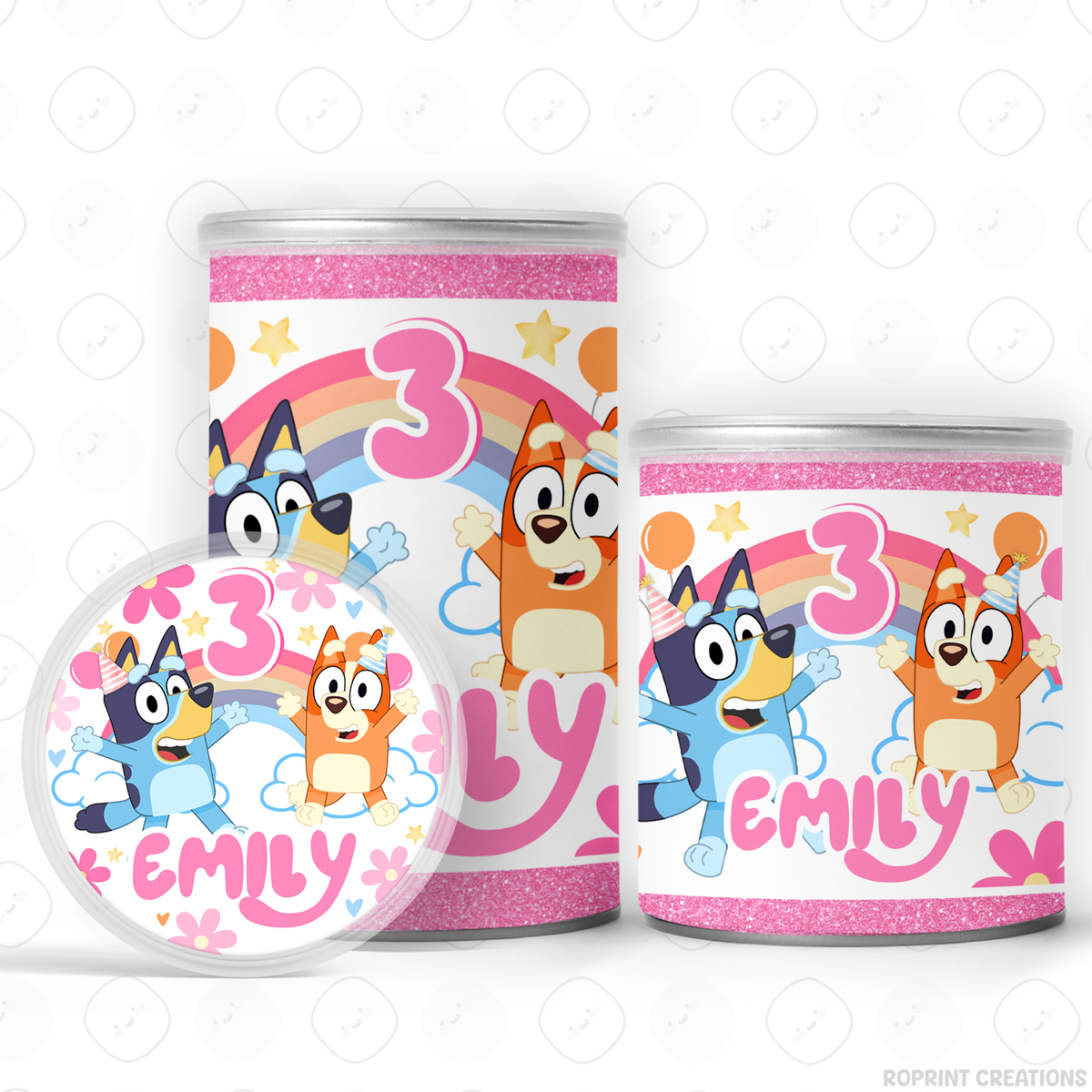 Pink Bluey birthday party favor templates, editable Bluey printable party favors for kids birthday party
