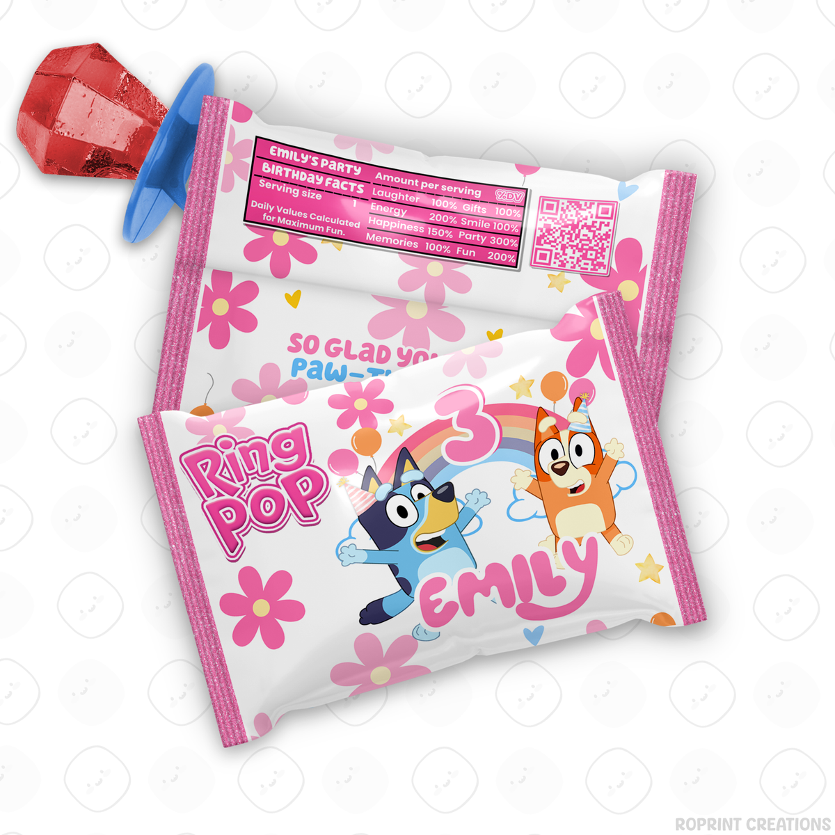 Pink Bluey birthday party favor templates, editable Bluey printable party favors for kids birthday party