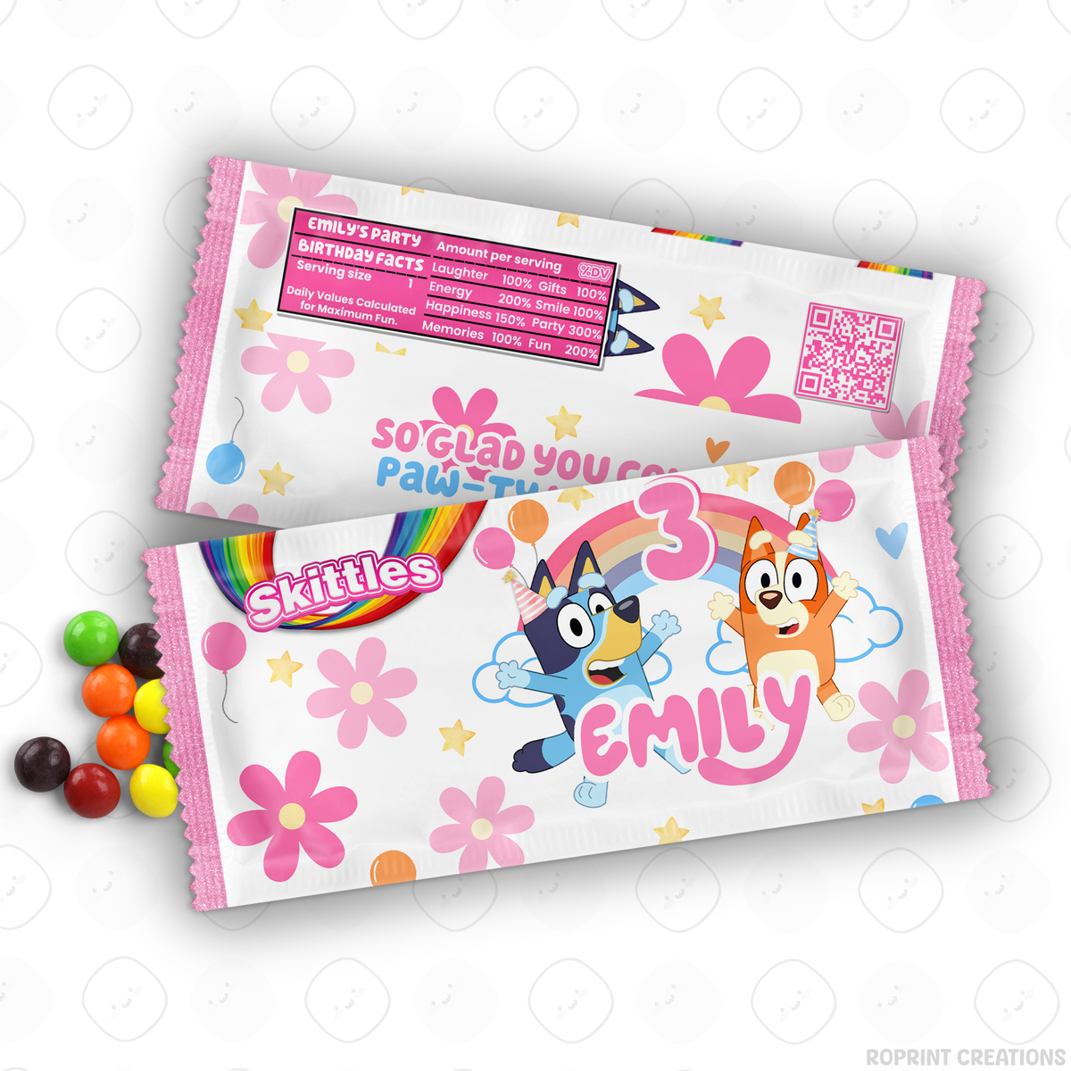 Pink Bluey birthday party favor templates, editable Bluey printable party favors for kids birthday party