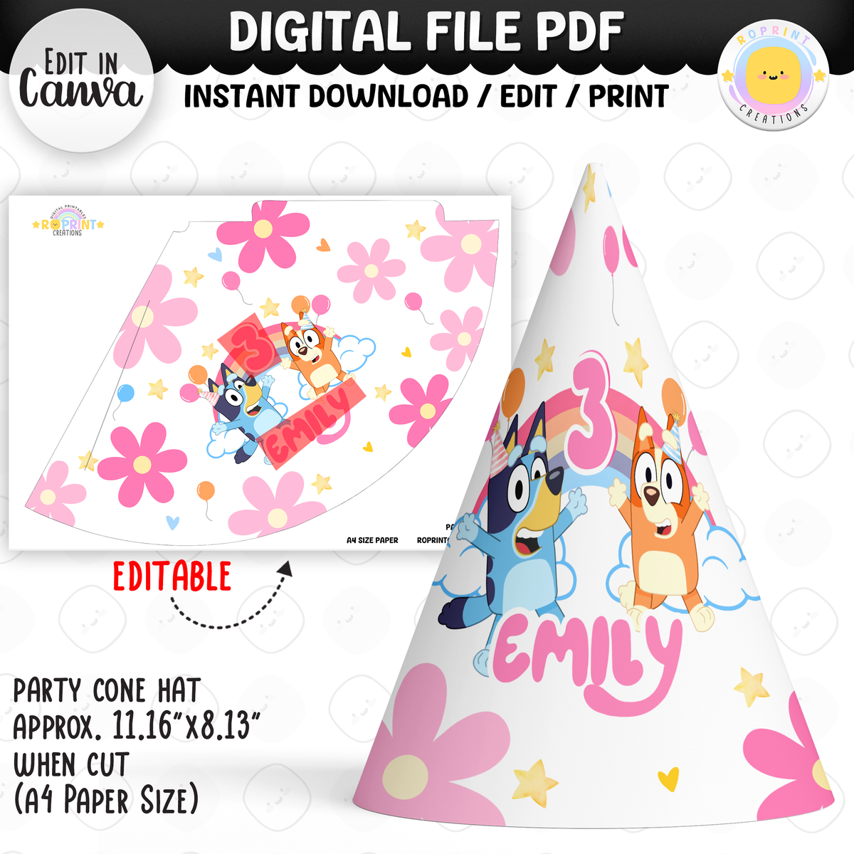 Pink Bluey Birthday Party Favor Templates - Editable Bluey Printable Party Favors