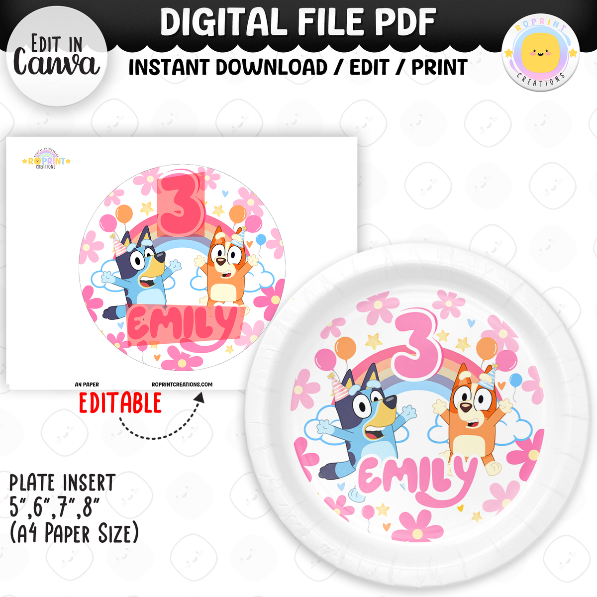 Pink Bluey Birthday Party Favor Templates - Editable Bluey Printable Party Favors