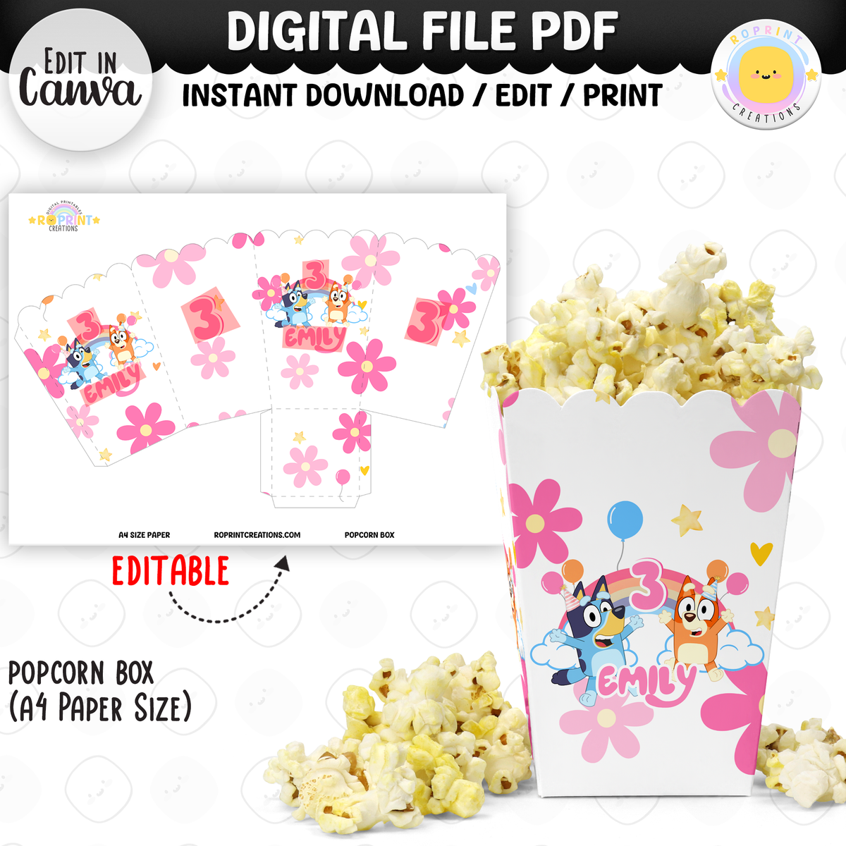 Pink Bluey Birthday Party Favor Templates - Editable Bluey Printable Party Favors