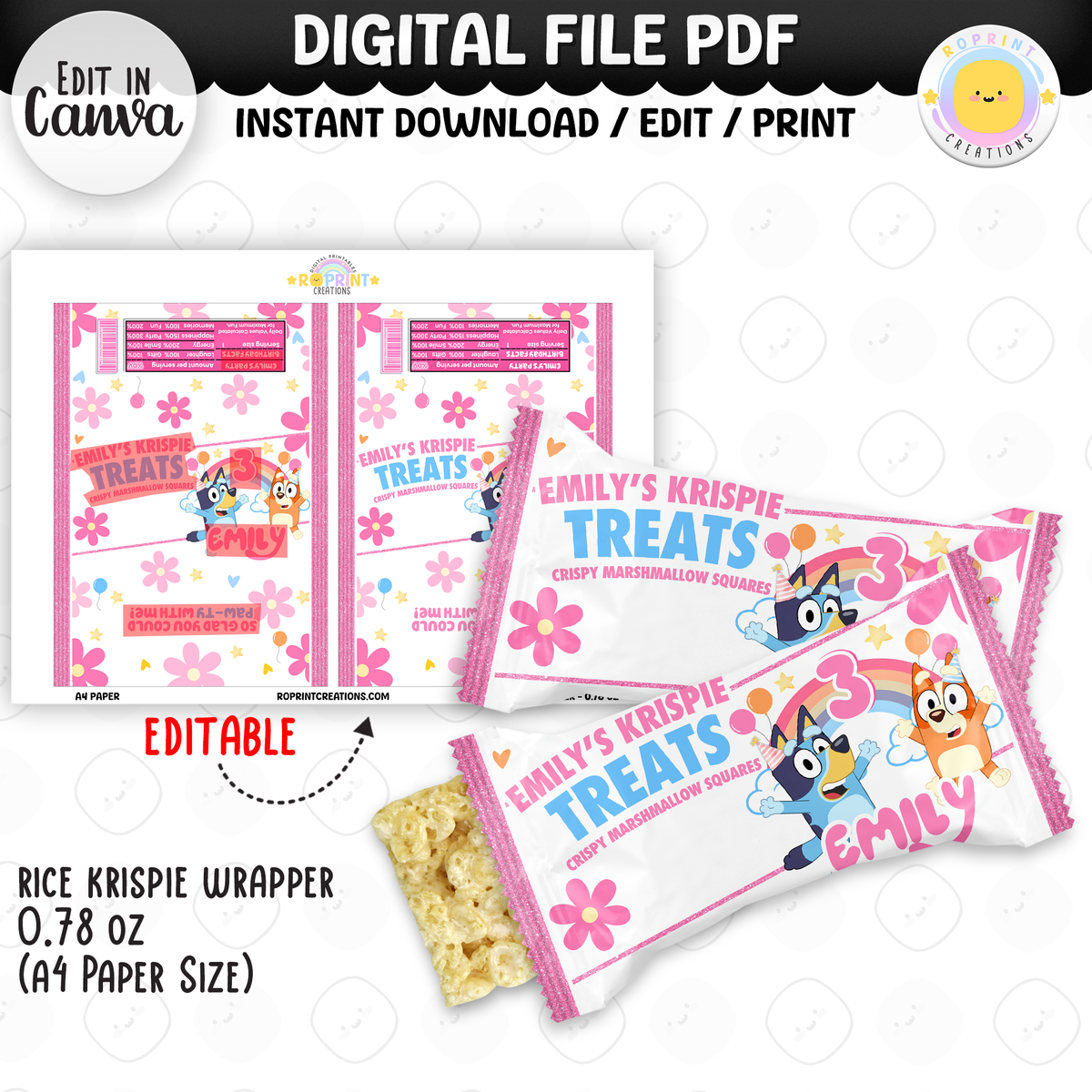 Pink Bluey Birthday Party Favor Templates - Editable Bluey Printable Party Favors