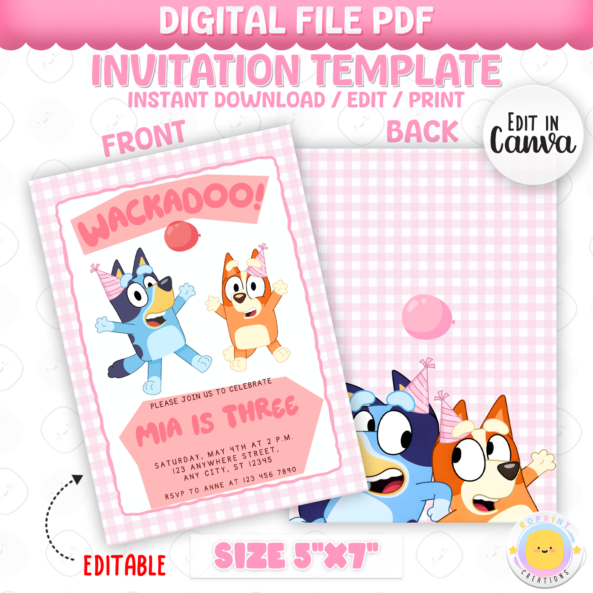 Celebrate your little one’s big day with this Bluey TWOEY Wackadoo Plaid birthday invitation! Easily edit, download, and print or share digitally for a fun 2nd birthday party. 🎉🩷