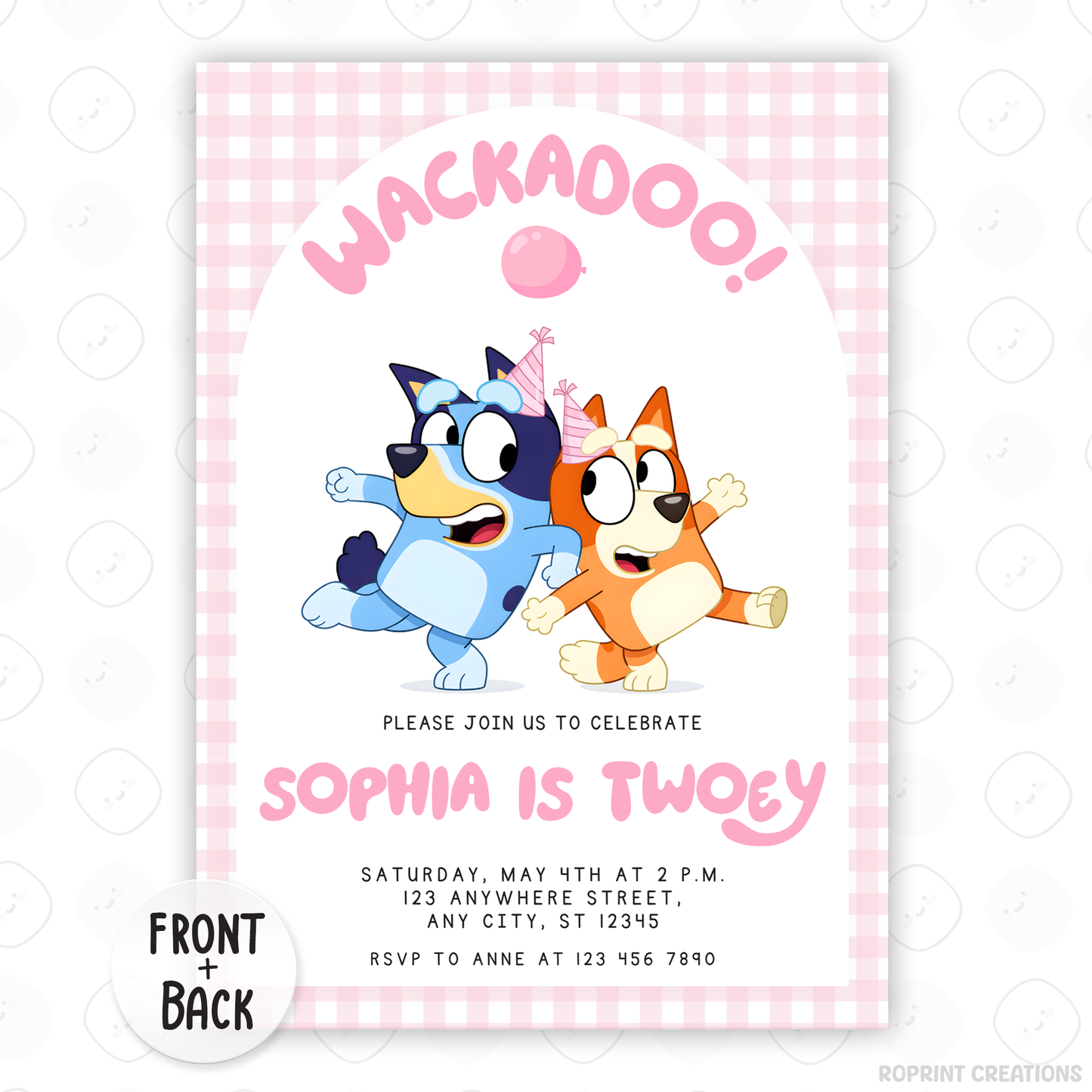 Pink Bluey TWOEY Wackadoo Birthday Invitation - Editable 2nd Birthday Party Invite