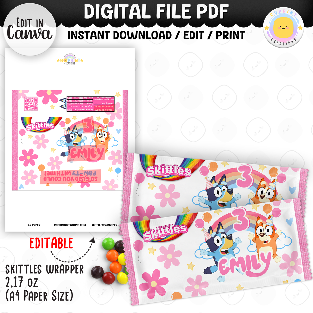 Pink Bluey Birthday Party Favor Templates - Editable Bluey Printable Party Favors