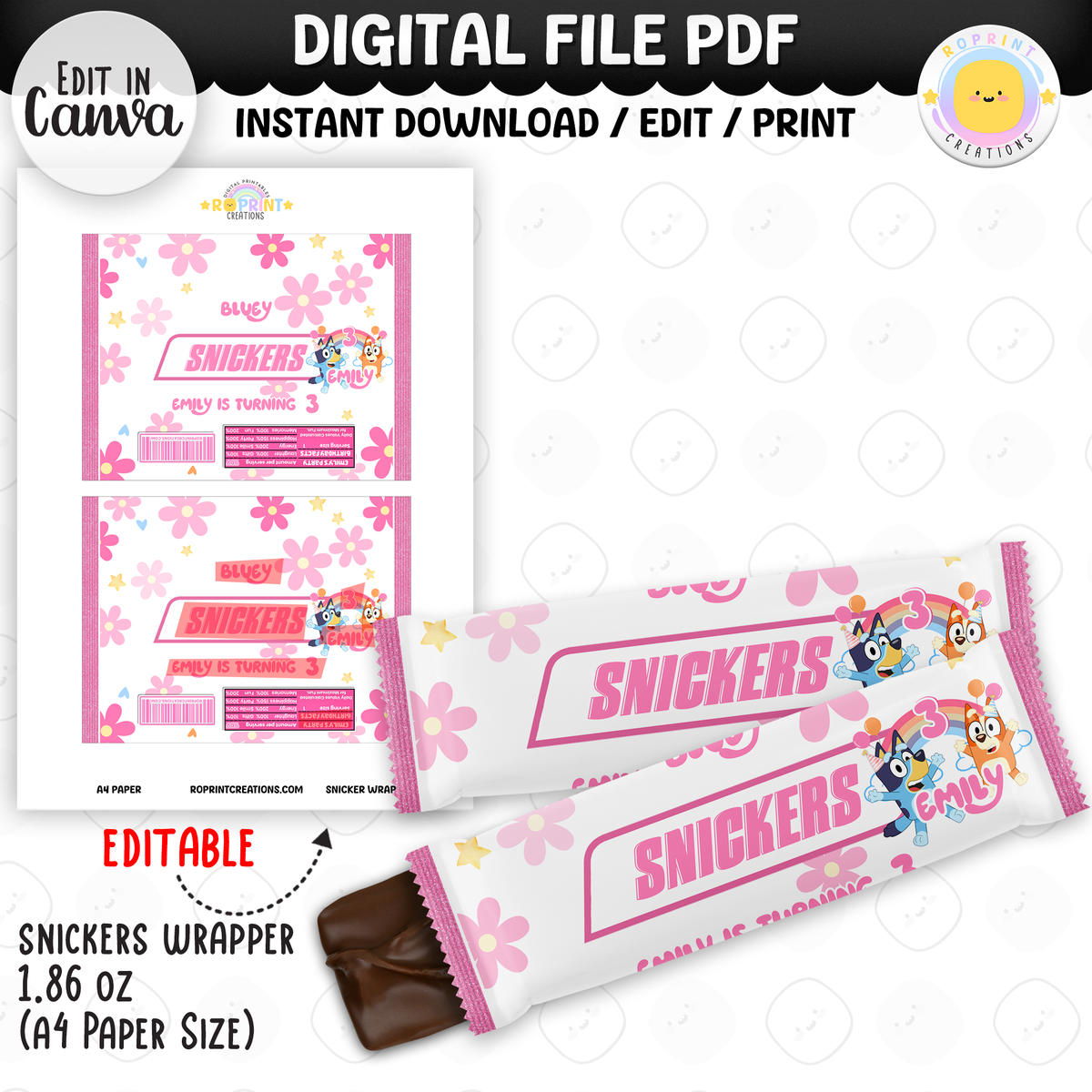 Pink Bluey Birthday Party Favor Templates - Editable Bluey Printable Party Favors