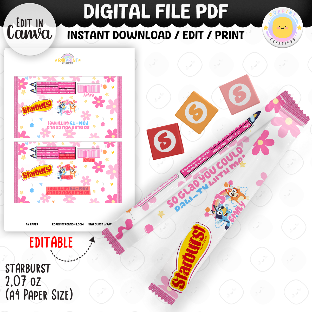 Pink Bluey Birthday Party Favor Templates - Editable Bluey Printable Party Favors