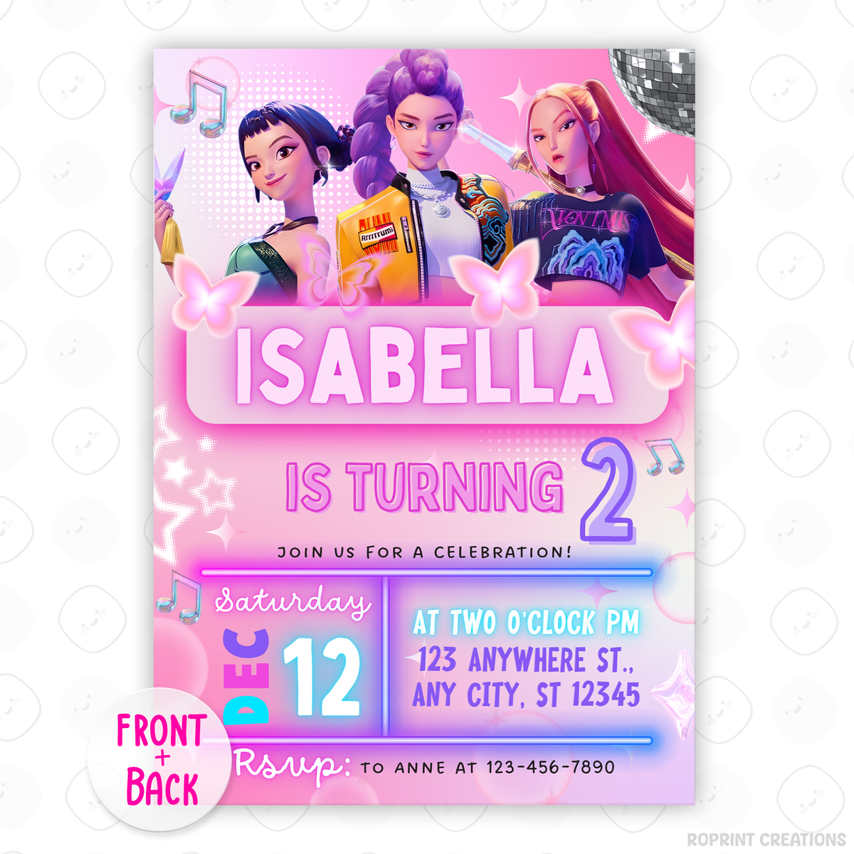 Shine bright with this Pink KPOP Demon Hunters Birthday Invitation! Editable in Canva, this trendy invite is perfect for fans—print or share digitally for an unforgettable celebration. Instant Download