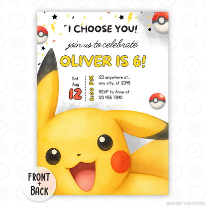Get ready for an unforgettable celebration with this Pokémon birthday invitation template! Easily customize your party details in Canva, then print or share digitally with friends and family. Perfect for Pokémon-themed birthday parties and fans of all ages!