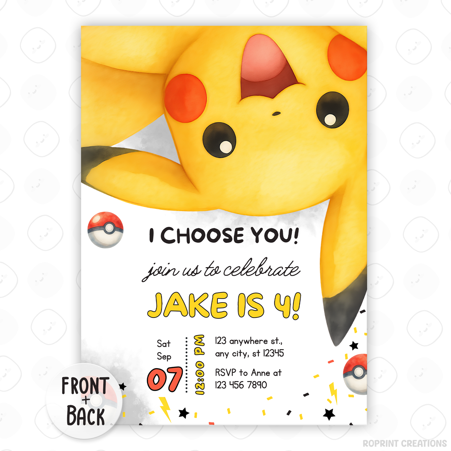 Get ready for an unforgettable celebration with this Pokémon birthday invitation template! Easily customize your party details in Canva, then print or share digitally with friends and family. Perfect for Pokémon-themed birthday parties and fans of all ages!
