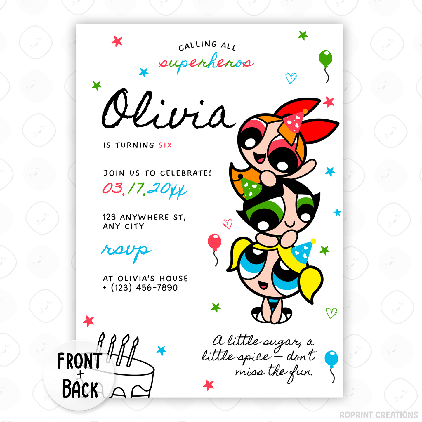 Celebrate your little hero’s special day with this Powerpuff Girls birthday invitation! Easily edit in Canva, then print or share digitally for a fun, colorful party. Instant download