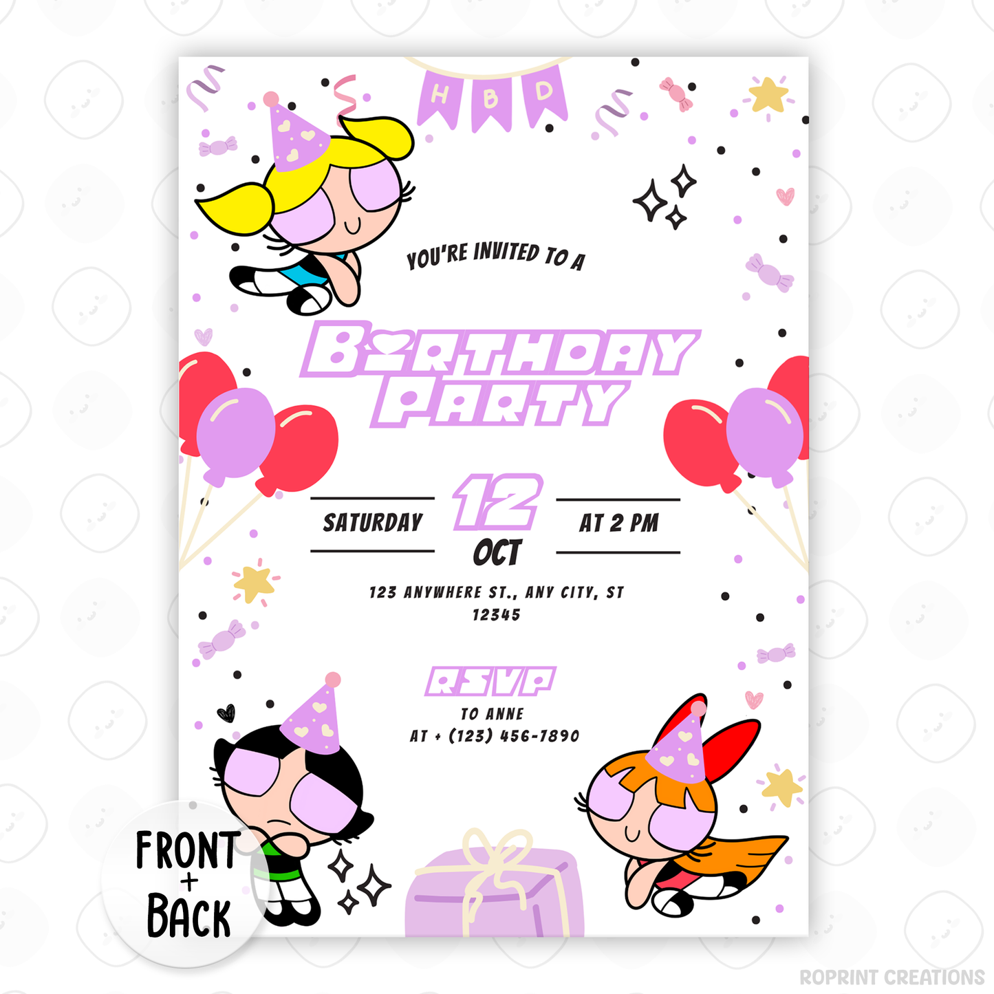 Celebrate your little hero’s special day with this Powerpuff Girls birthday invitation! Easily edit in Canva, then print or share digitally for a fun, colorful party. Instant download