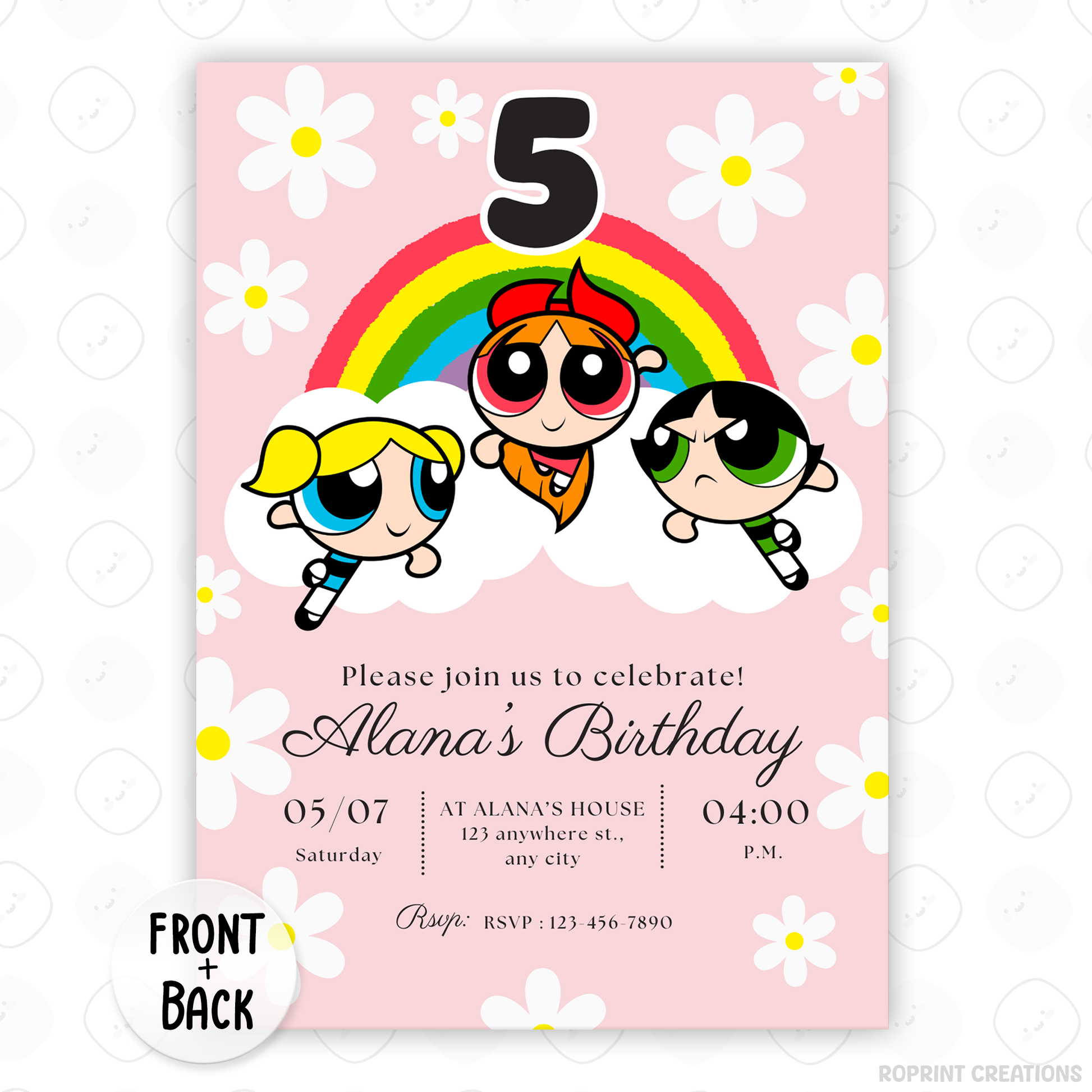 Add a burst of color to your celebration with this Powerpuff Girls Rainbow Birthday Invitation! Easily editable in Canva, perfect for printing or sharing digitally for a fun, vibrant kids’ party. Instant download