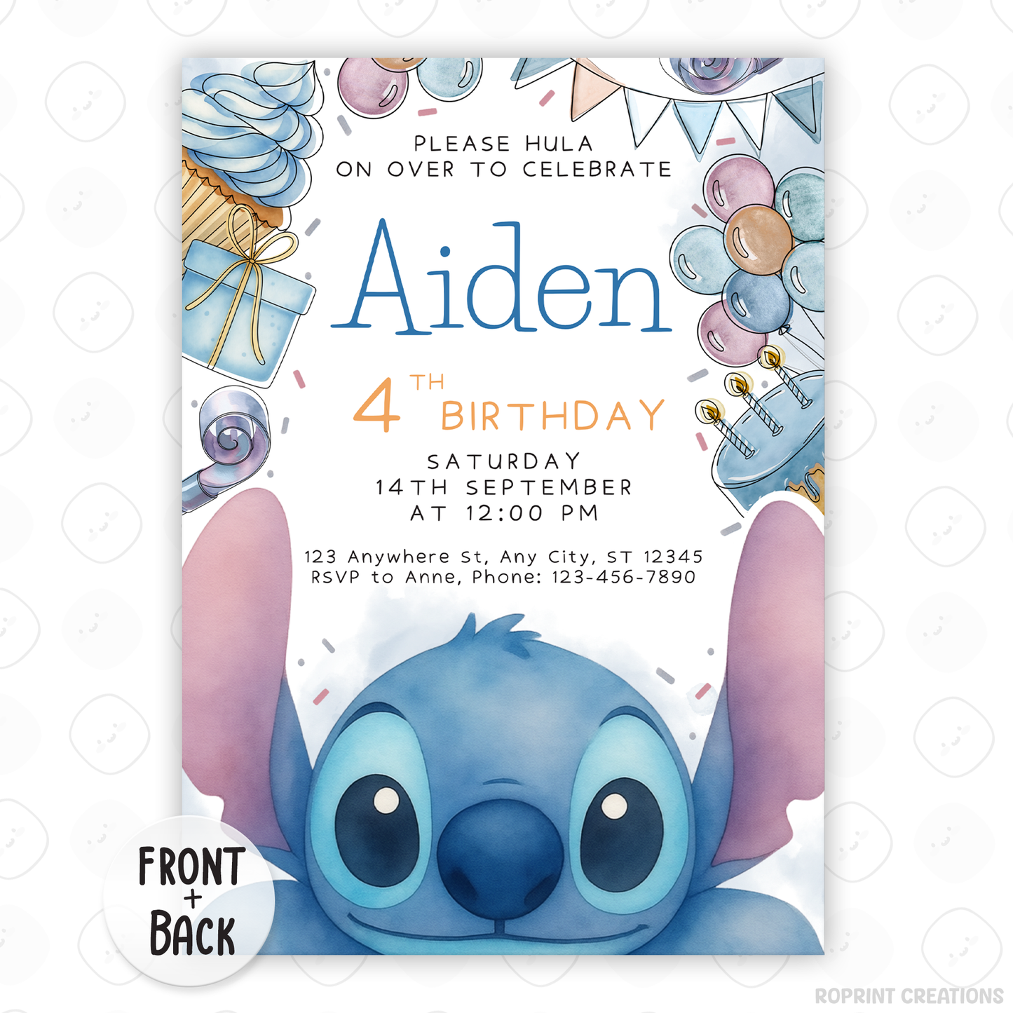Celebrate with this fun Stitch birthday invitation template! Easily customize your party details in Canva, then print or share digitally with friends and family. Perfect for Stitch-themed birthday parties and tropical celebrations!
