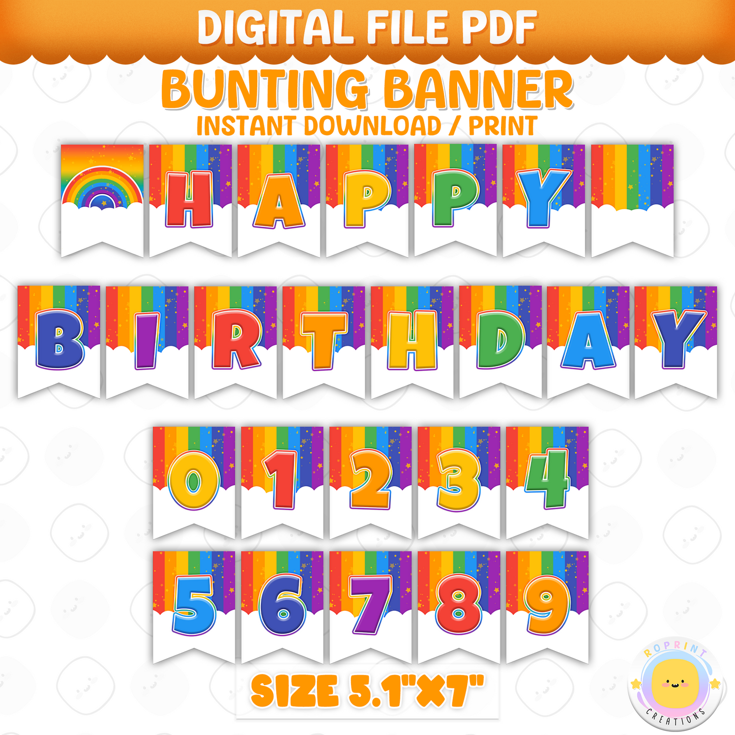 Colorful 'Happy Birthday' banner with numbers & Letters