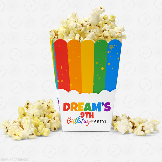 Add a burst of color to your treats with this editable popcorn box! Customize in Canva, print, and assemble for the perfect party favor.