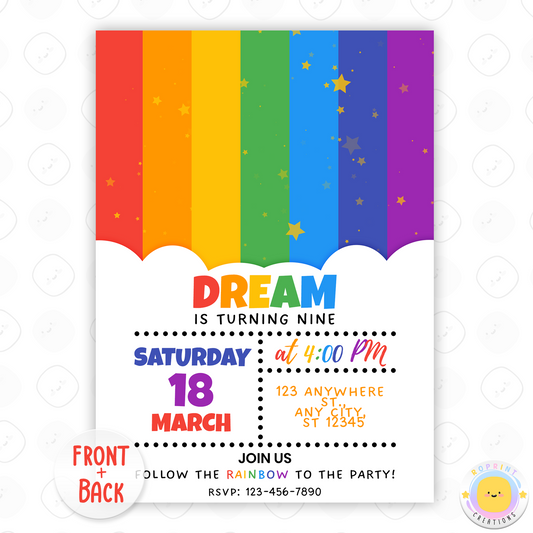 Rainbow Editable Canva Invitation Template