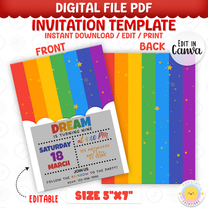 Rainbow Editable Canva Invitation Template