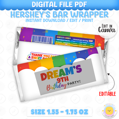 Rainbow Chocolate Bar Wrapper - Editable Party Favor Printable