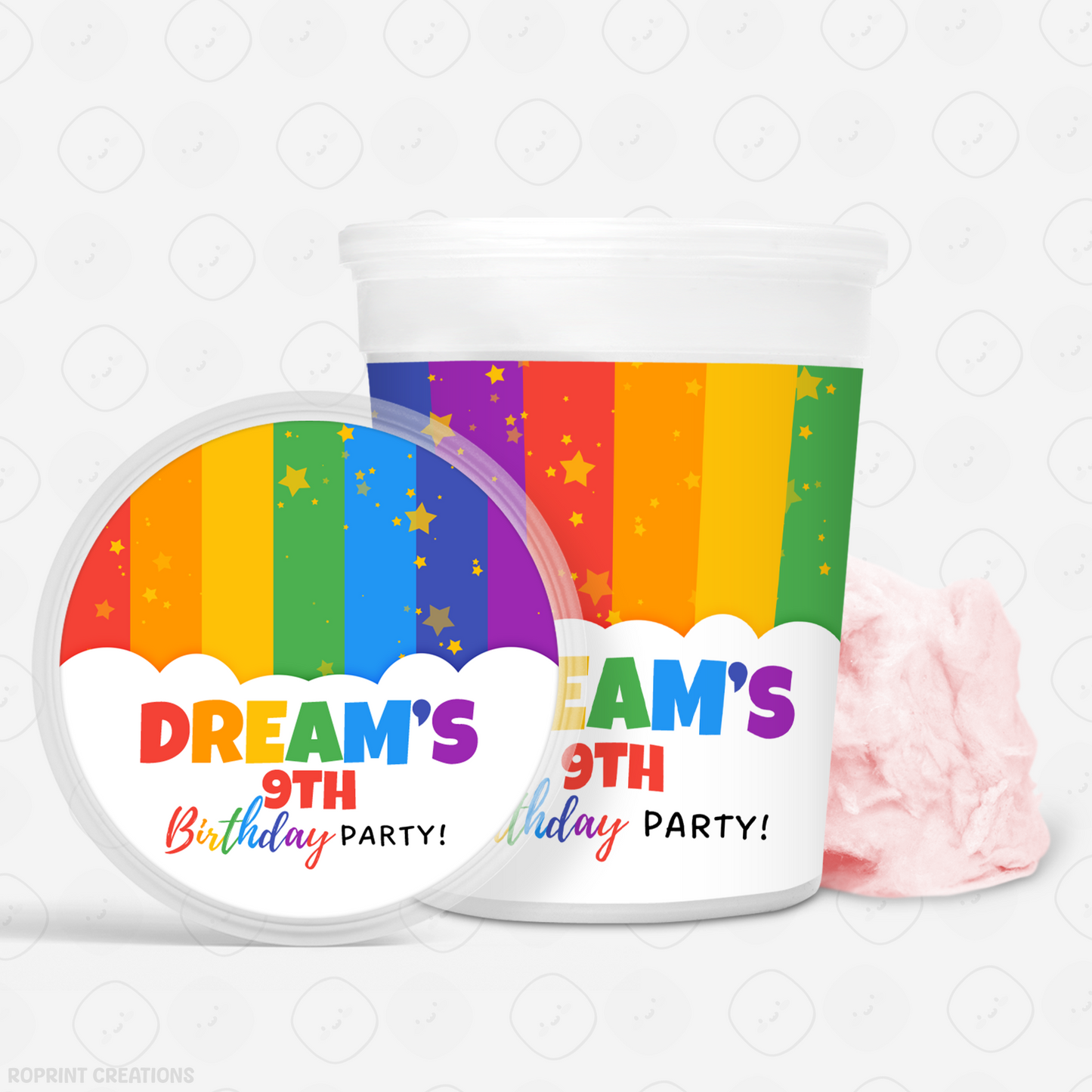 Rainbow Cotton Candy Tub Label - Editable Party Favor Printable