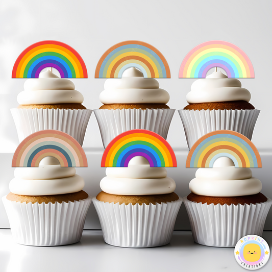 Rainbow Cupcake Toppers - Pastel Cupcake Toppers - Boho Cupcake Toppers. Add a fun touch to your celebration with these Rainbow cupcake toppers! Instantly download, print, and assemble for a colorful and unique party decoration. These toppers can also be printed on edible paper or sticker paper to create fun stickers. Digital file only.