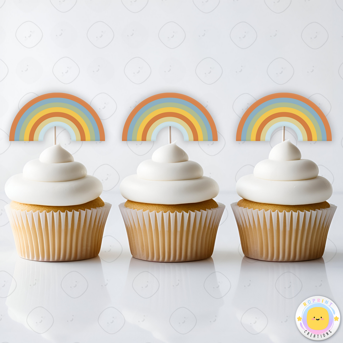 Rainbow Cupcake Toppers - Pastel Cupcake Toppers - Boho Cupcake Toppers. Add a fun touch to your celebration with these Rainbow cupcake toppers! Instantly download, print, and assemble for a colorful and unique party decoration. These toppers can also be printed on edible paper or sticker paper to create fun stickers. Digital file only.