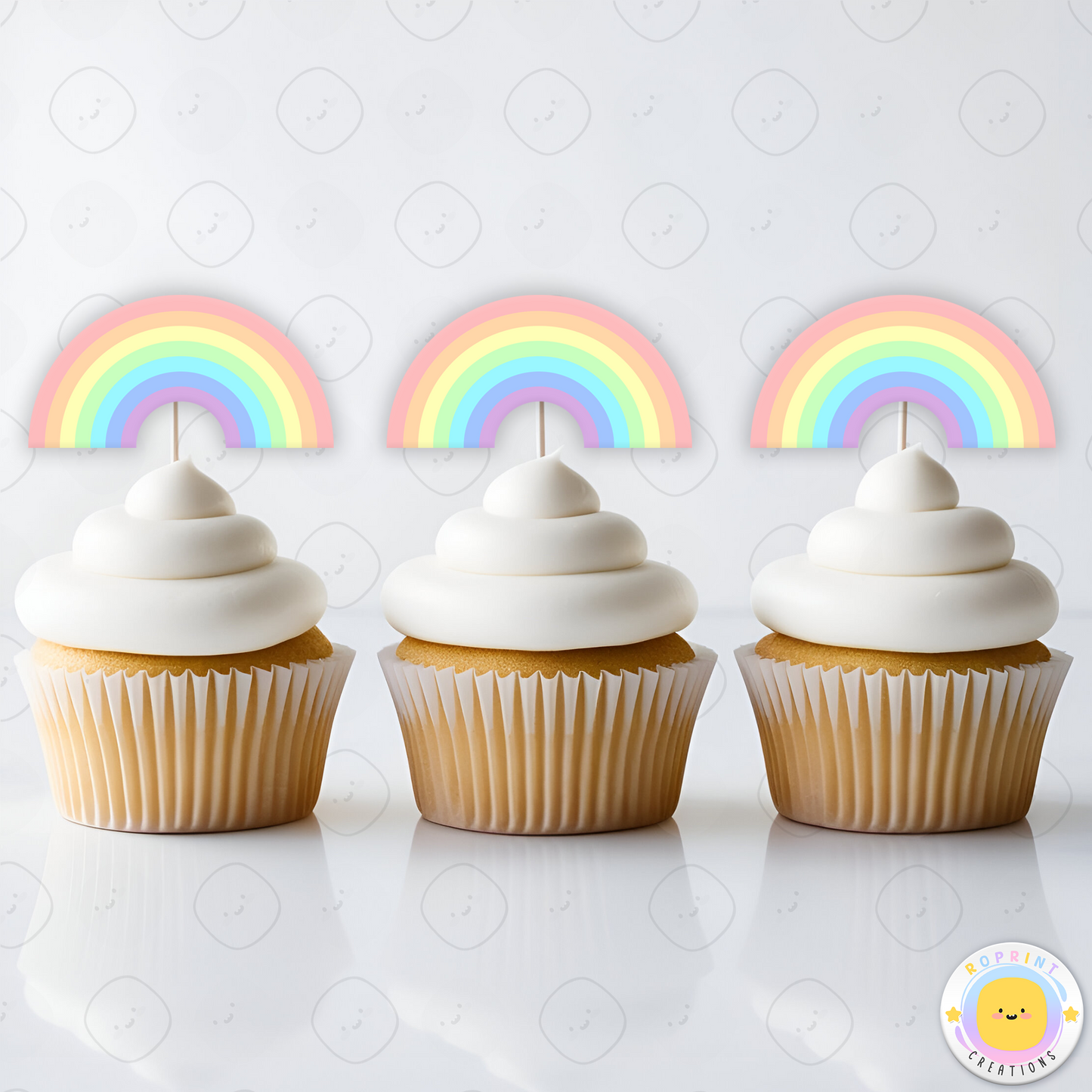 Rainbow Cupcake Toppers - Pastel Cupcake Toppers - Boho Cupcake Toppers. Add a fun touch to your celebration with these Rainbow cupcake toppers! Instantly download, print, and assemble for a colorful and unique party decoration. These toppers can also be printed on edible paper or sticker paper to create fun stickers. Digital file only.