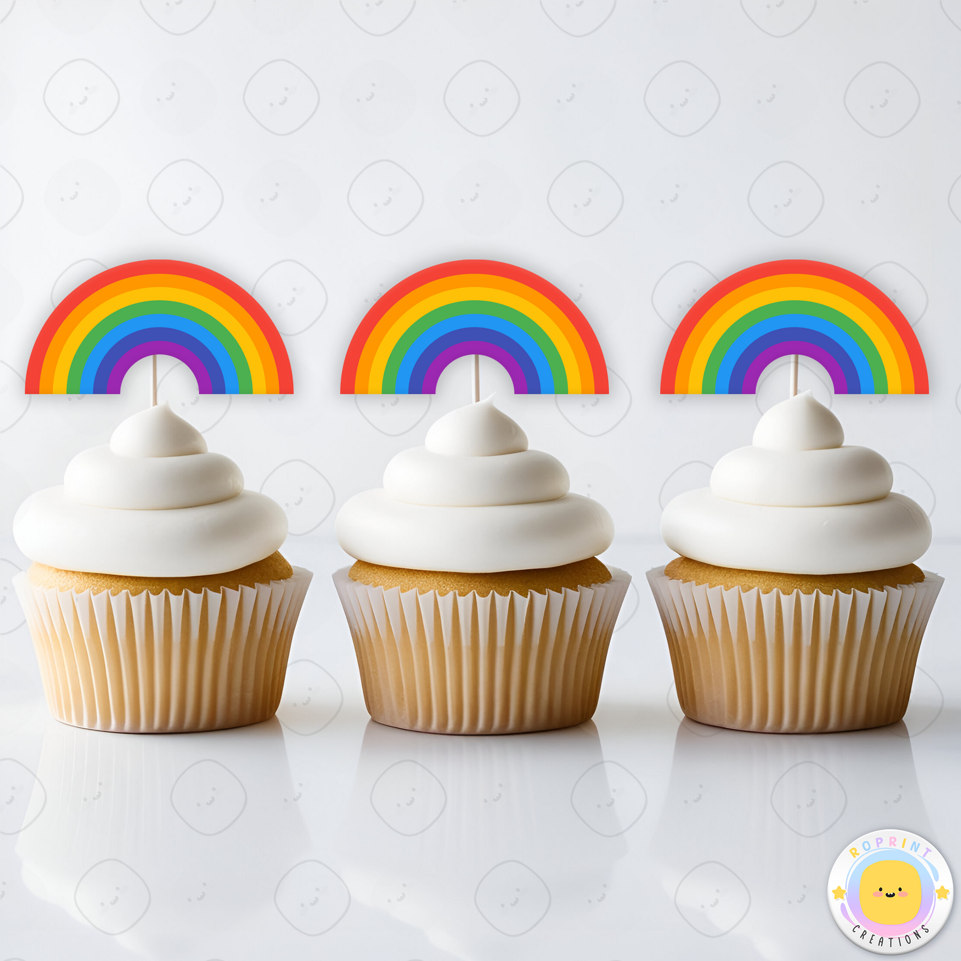 Rainbow Cupcake Toppers - Pastel Cupcake Toppers - Boho Cupcake Toppers. Add a fun touch to your celebration with these Rainbow cupcake toppers! Instantly download, print, and assemble for a colorful and unique party decoration. These toppers can also be printed on edible paper or sticker paper to create fun stickers. Digital file only.