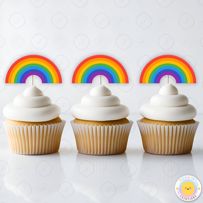 Rainbow Cupcake Toppers - Pastel Cupcake Toppers - Boho Cupcake Toppers. Add a fun touch to your celebration with these Rainbow cupcake toppers! Instantly download, print, and assemble for a colorful and unique party decoration. These toppers can also be printed on edible paper or sticker paper to create fun stickers. Digital file only.