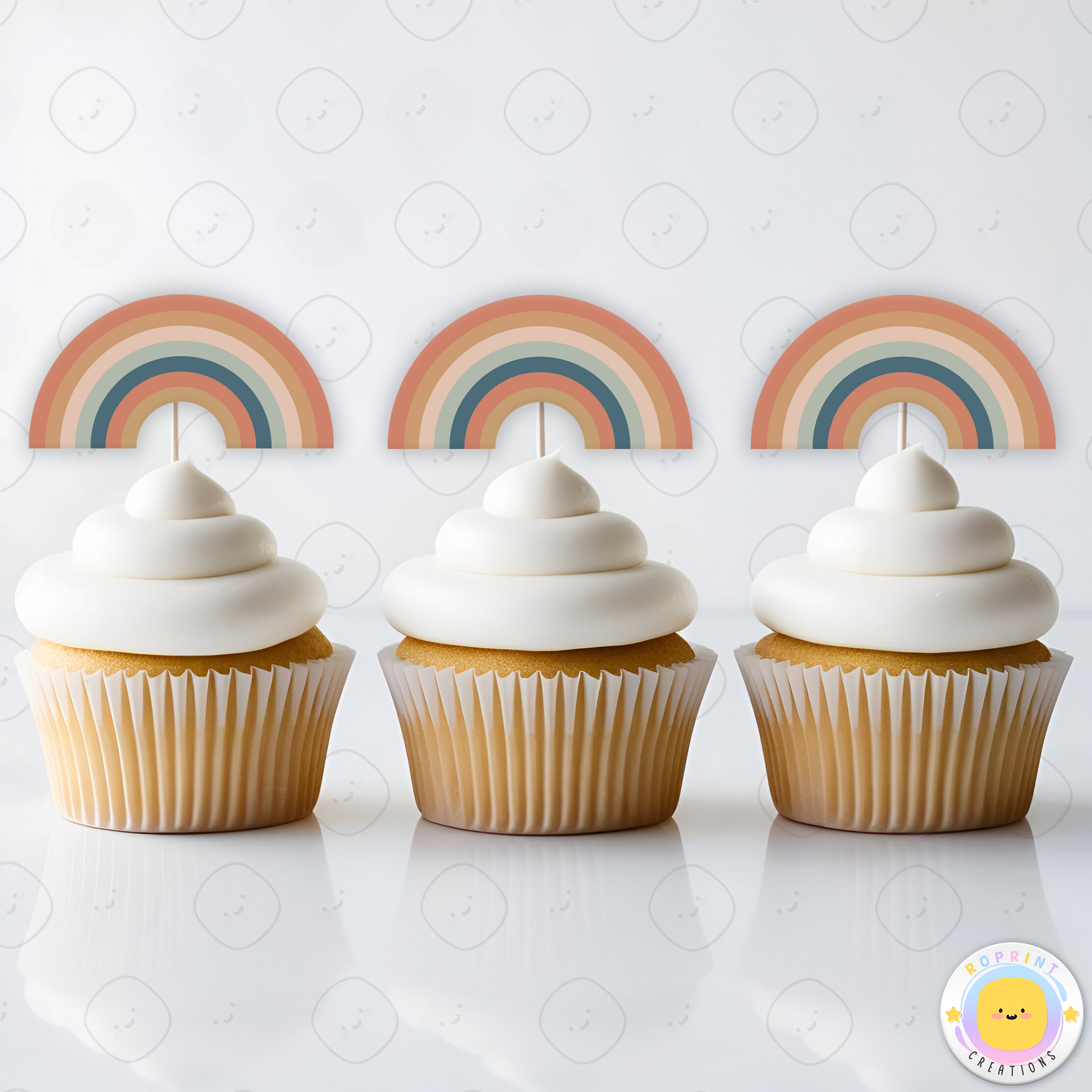 Rainbow Cupcake Toppers - Pastel Cupcake Toppers - Boho Cupcake Toppers. Add a fun touch to your celebration with these Rainbow cupcake toppers! Instantly download, print, and assemble for a colorful and unique party decoration. These toppers can also be printed on edible paper or sticker paper to create fun stickers. Digital file only.