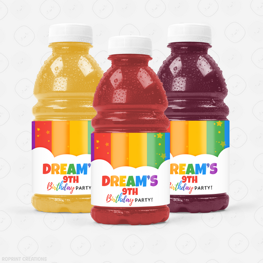 Rainbow Juice Label - Editable Party Favor Printable
Add a splash of fun to your drinks with this editable juice label! Customize in Canva, print, and wrap for the perfect party detail.