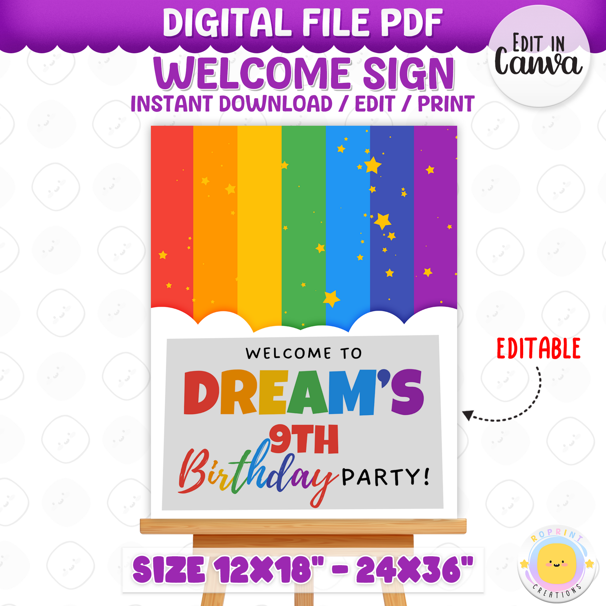 Rainbow Welcome Sign - Editable Birthday Party Printable
Welcome guests in style with this editable rainbow sign! Customize in Canva, print, and display for a bright and cheerful party entrance.