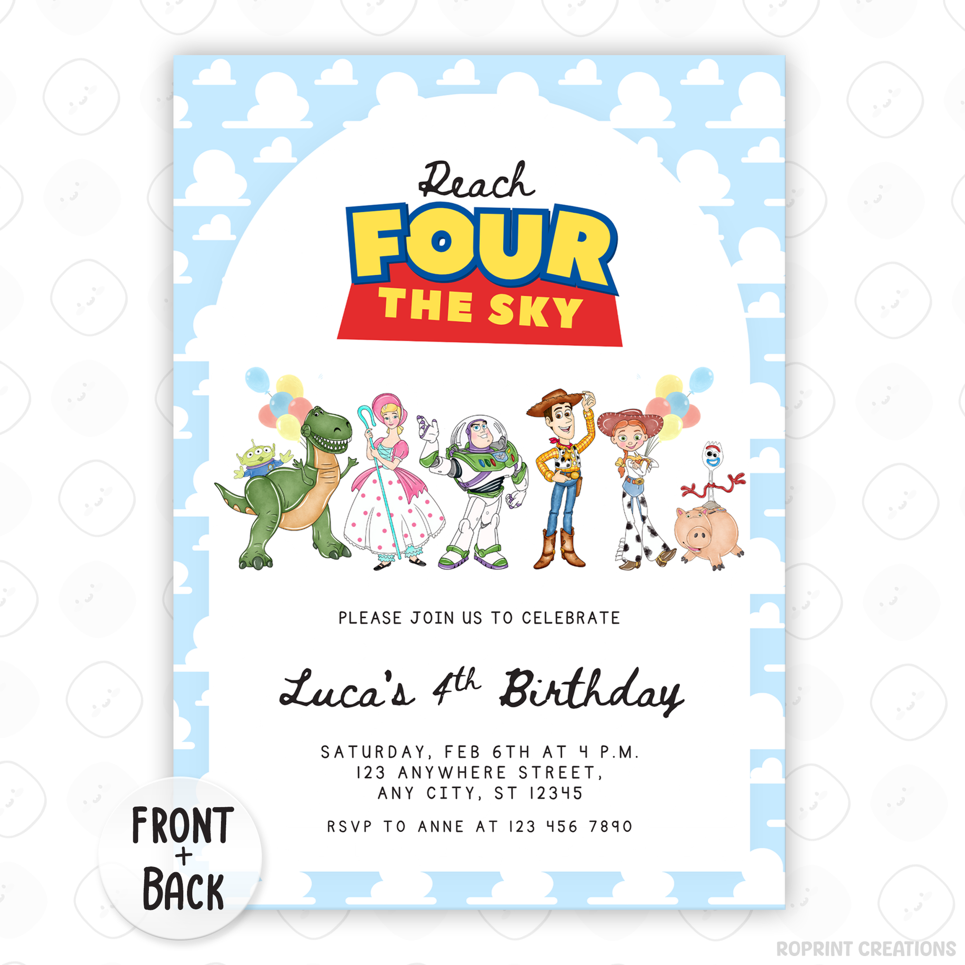 Celebrate your little one turning four with this fun Reach Four the Sky Birthday Invitation! Easily edit, download, print, or share digitally for a stress-free party invite.
