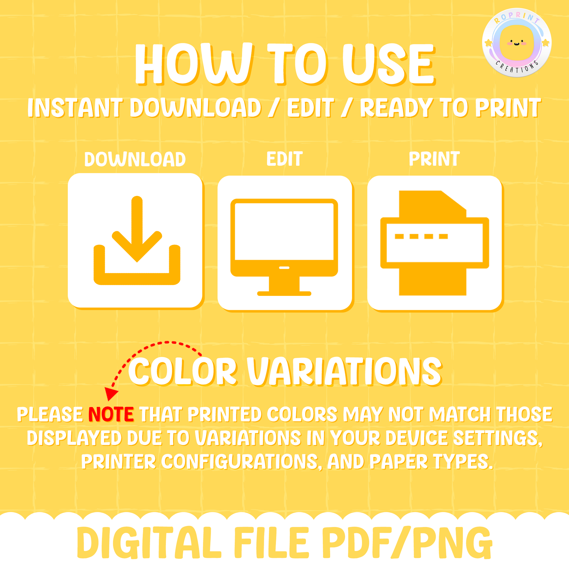 Step-by-step guide on how to use RoPrint Creations digital downloads for party favors and decorations.