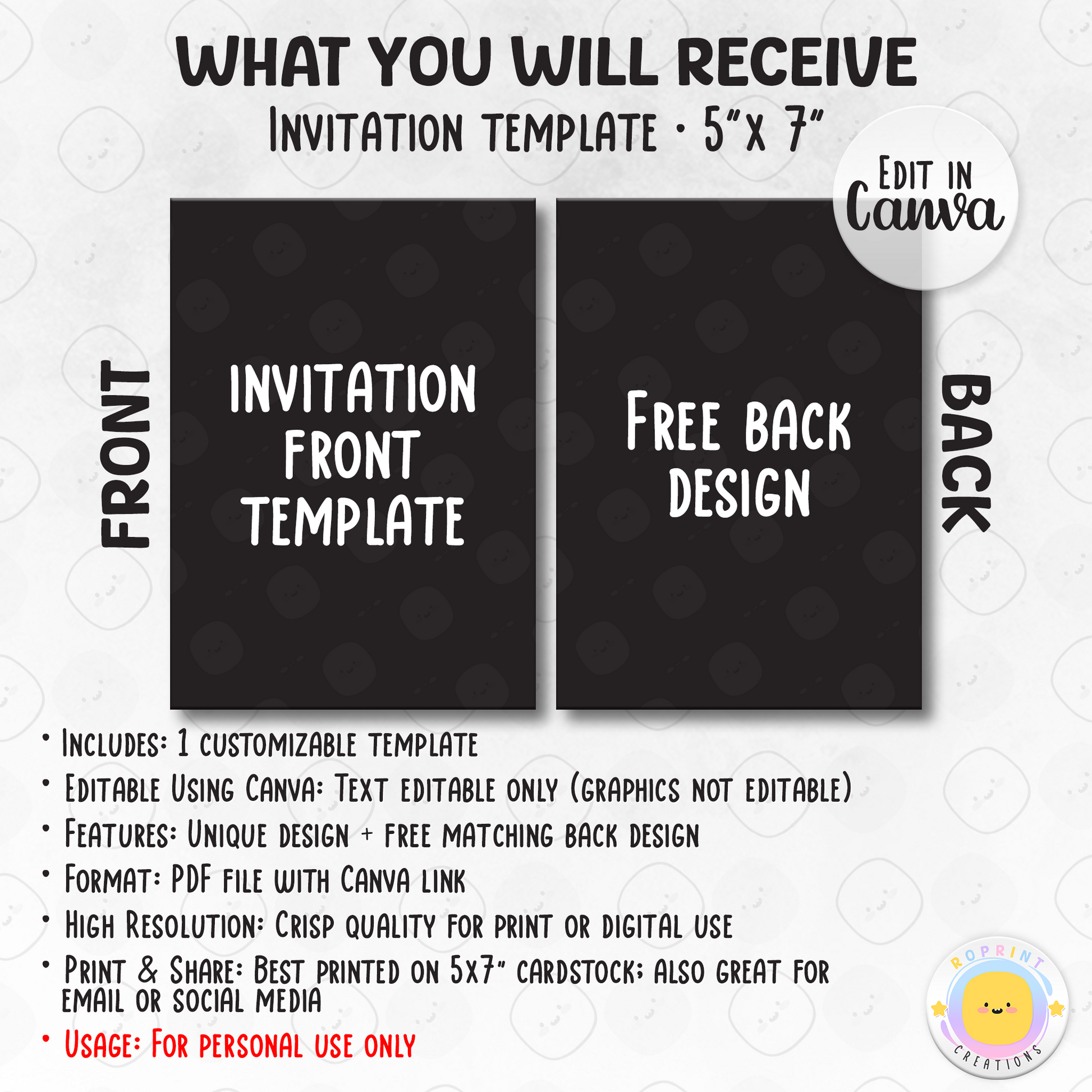 RoPrint Creations What you will receive when you purchase an editable invitation template 