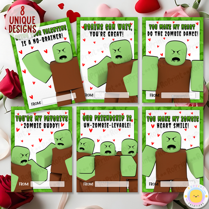 Roblox Zombie Inspired Valentine Cards - Printable Kids Valentine's Day Cards