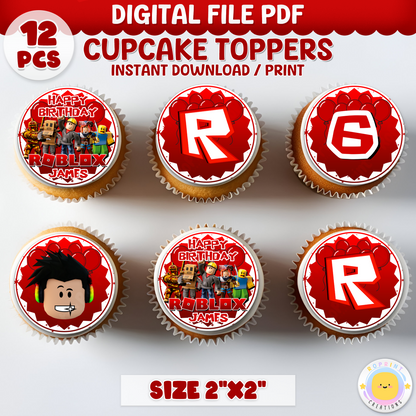 Level up your party treats with these Roblox birthday cupcake toppers! Perfect for gamer-themed celebrations—download, print on cardstock or edible paper, and decorate your cupcakes with ease. Digital file only.