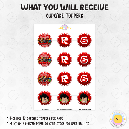 Level up your party treats with these Roblox birthday cupcake toppers! Perfect for gamer-themed celebrations—download, print on cardstock or edible paper, and decorate your cupcakes with ease. Digital file only.