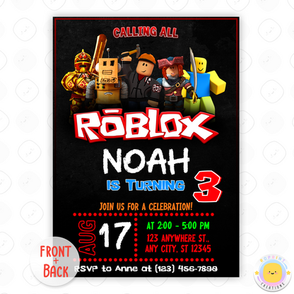Roblox Birthday Editable Invitation Canva Template