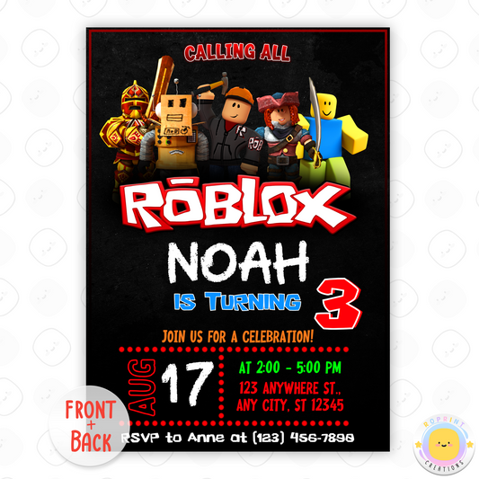 Roblox Birthday Editable Invitation Canva Template