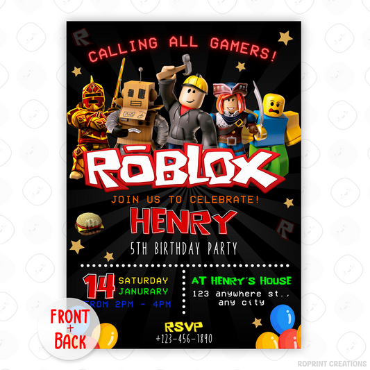 Level up your party with this Roblox-themed birthday invitation! Edit easily in Canva and print or share digitally. Instant download