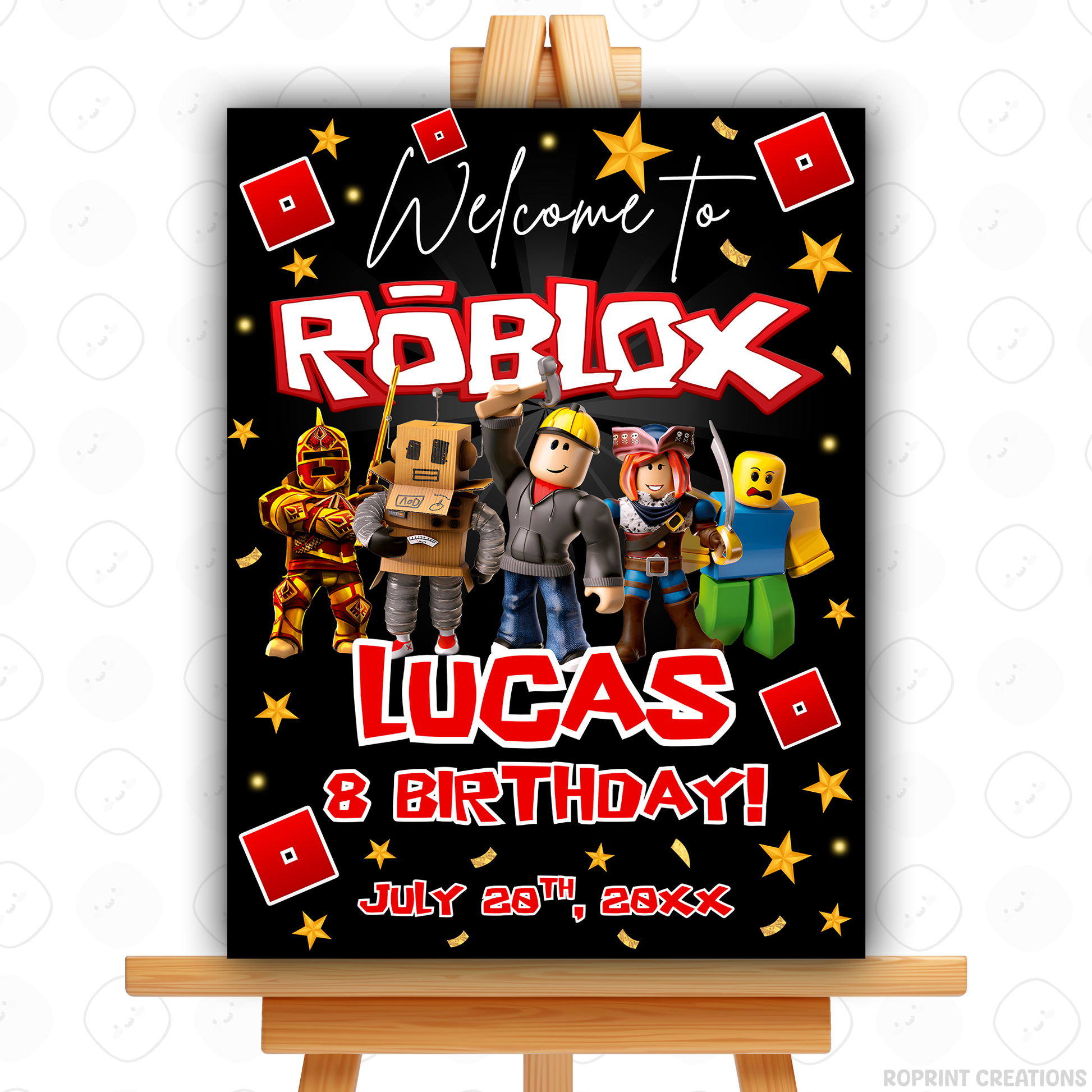 Level up your celebration with this Roblox Birthday Party Collection! Choose from editable party favors and decor, personalize in Canva, then print at home or use professionally for a gamer-themed birthday experience.